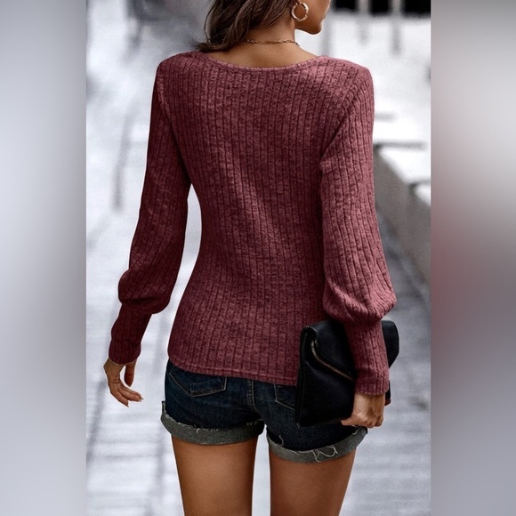 Textured Comfort Ribbed Puff Sleeve Sweater - Picture 3 of 4